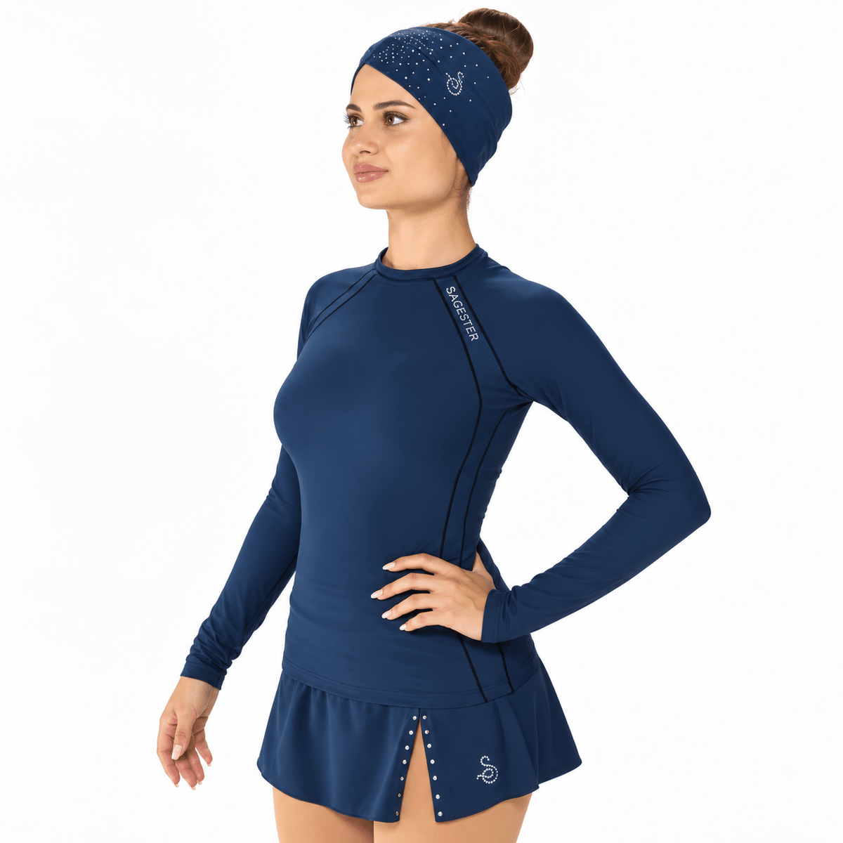 304 Sagester Kjol m Swarovski Teal Blue - Tinas Figure Skating Shop