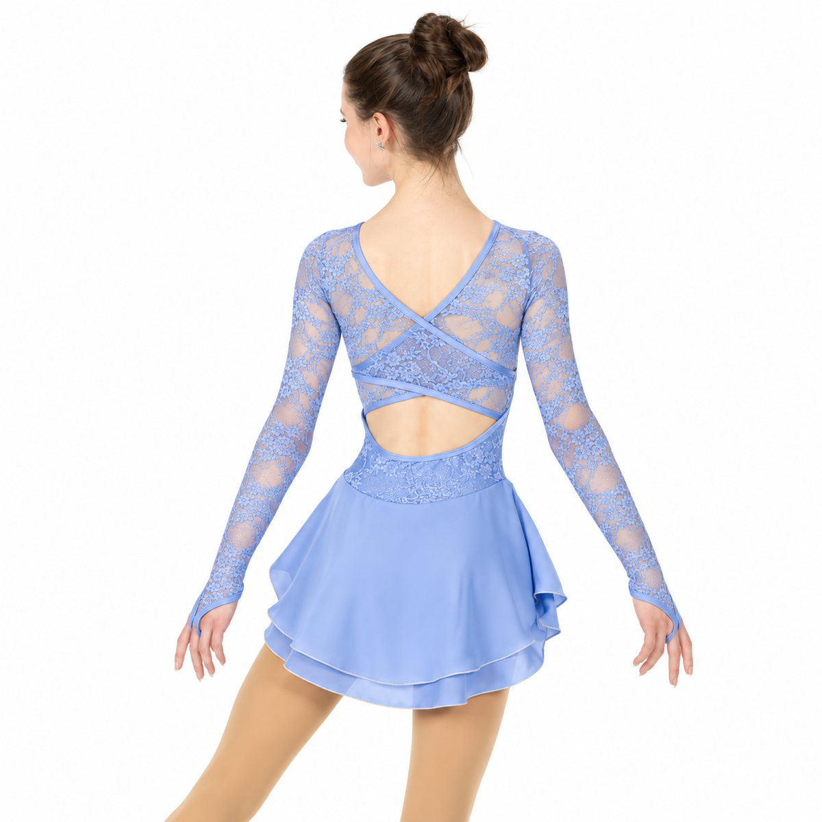 523 Lace Lovers – Blå konståkningsdräkt med spets och silverglitter