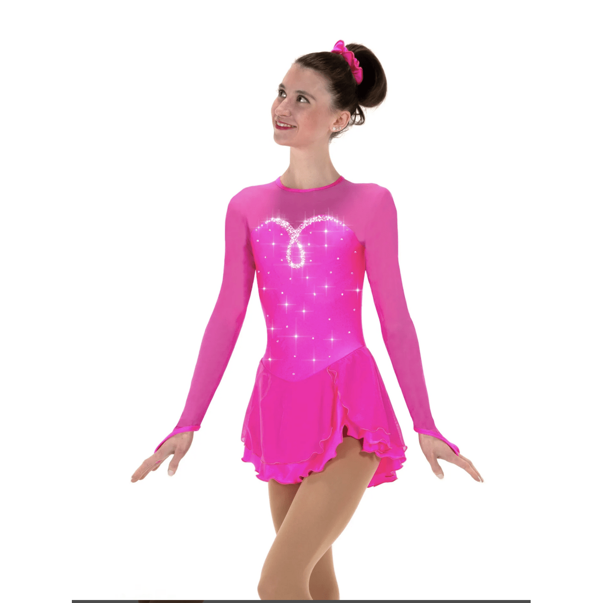 F22007R Sweetheart Dress: Lighter Loop Crystal Pattern Rosa - Tinas Figure Skating Shop