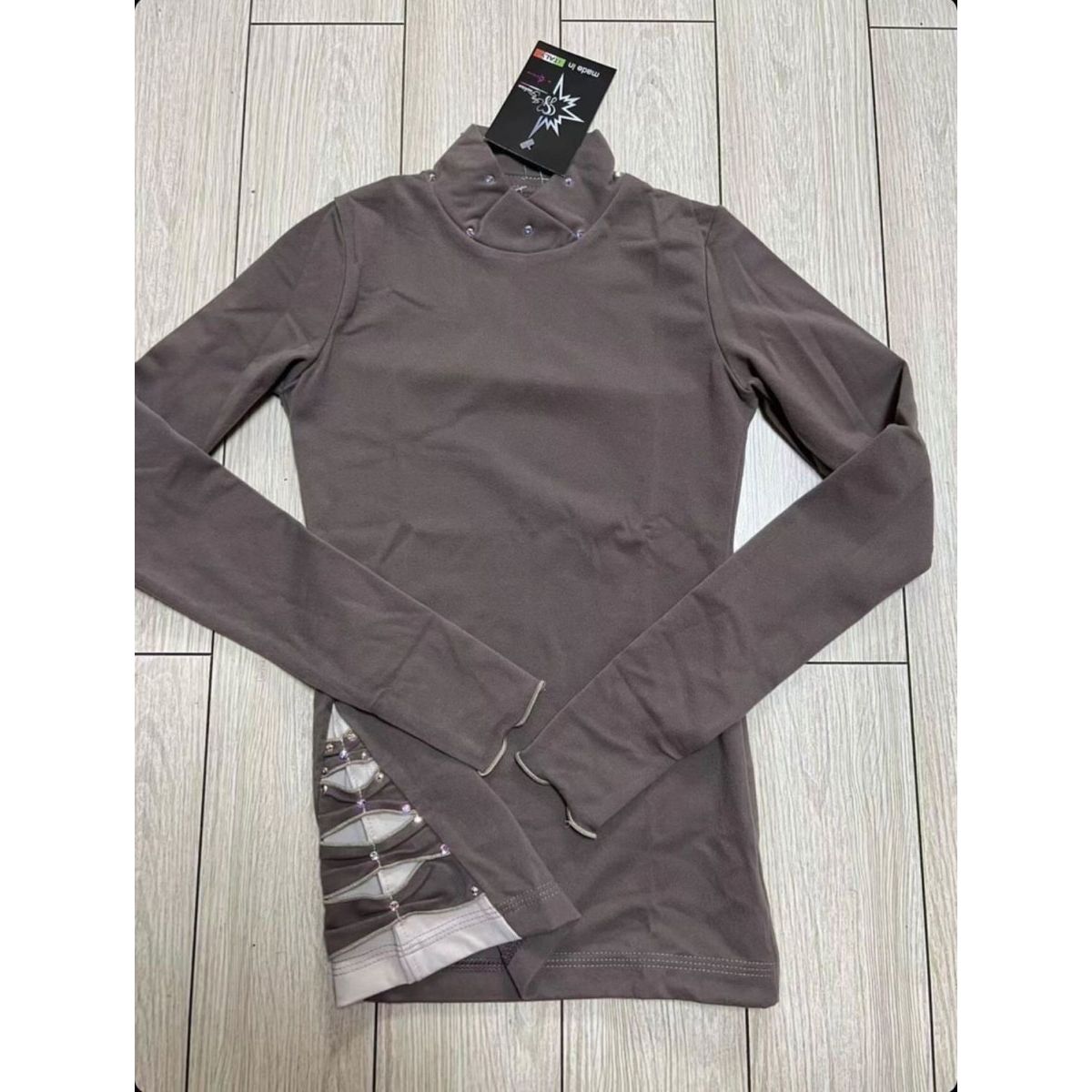 K-Neck Topp med Rosetter Brun Beige