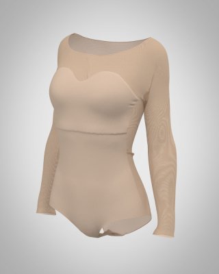 Light nude body with sleeves and back in bi - elastic mesh - Tinas Figure Skating Shop