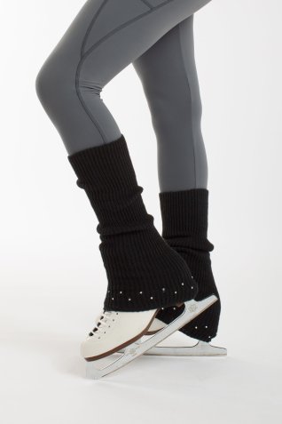 Short leg warmers with aligned rhinestones at the bottom.