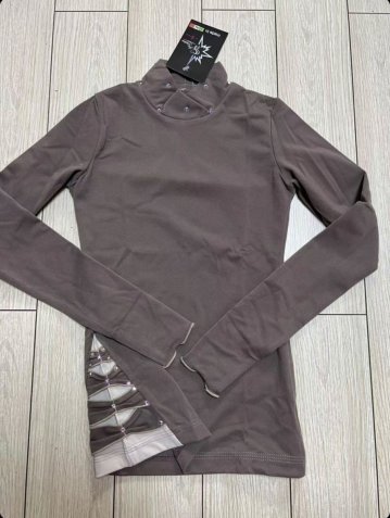 K-Neck Shirt with Bow insert Brown Beige